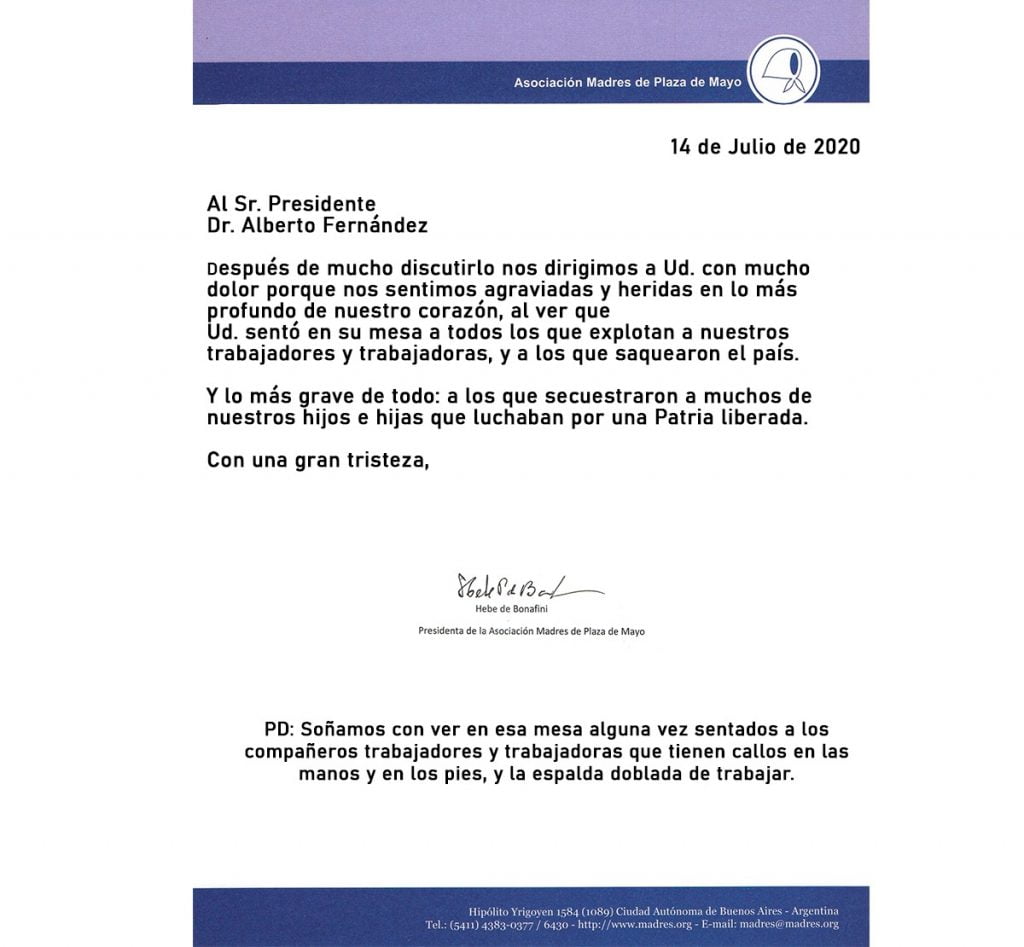 Carta Madres Plaza Mayo