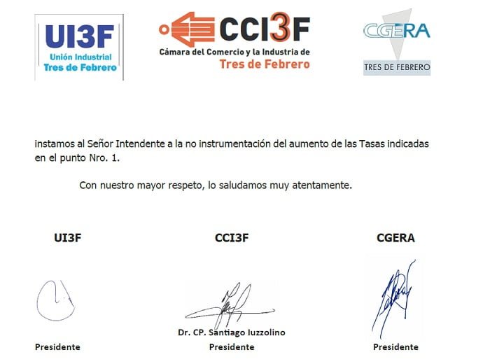 Comunicado Camaras Tres De Febrero Aumento Tasas