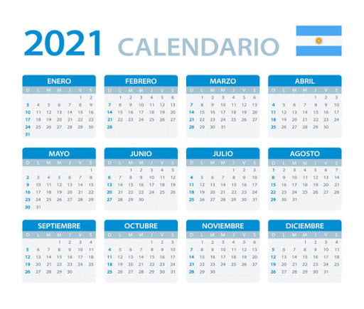vector template of color 2021 calendar argentinian version